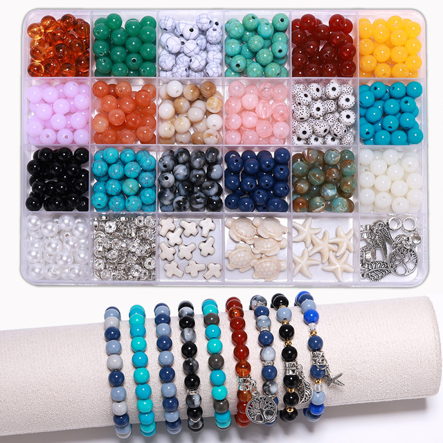 8mm Round Beads Bracelet Making Kit Beads, Bracelet Beads Marble Loose  Beads Turquoise Turtle Starfish for Women Bracelet Earrin - AliExpress